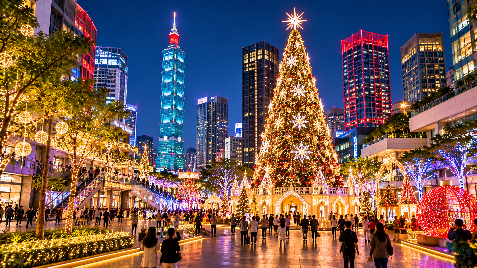 Festive Downtown Christmas Plaza