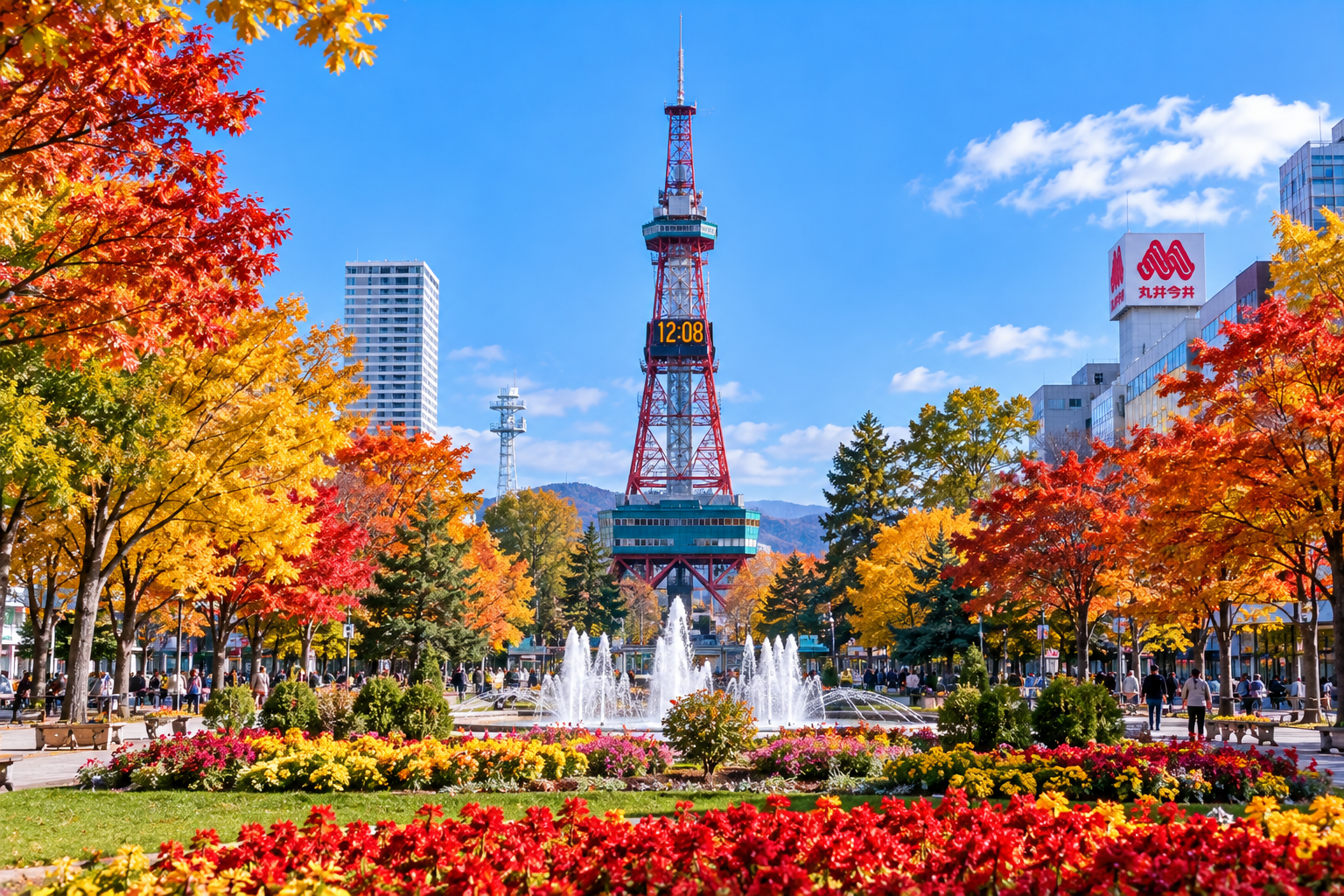 Odori Park and Sapporo TV Tower, Sapporo, Hokkaido, Japan